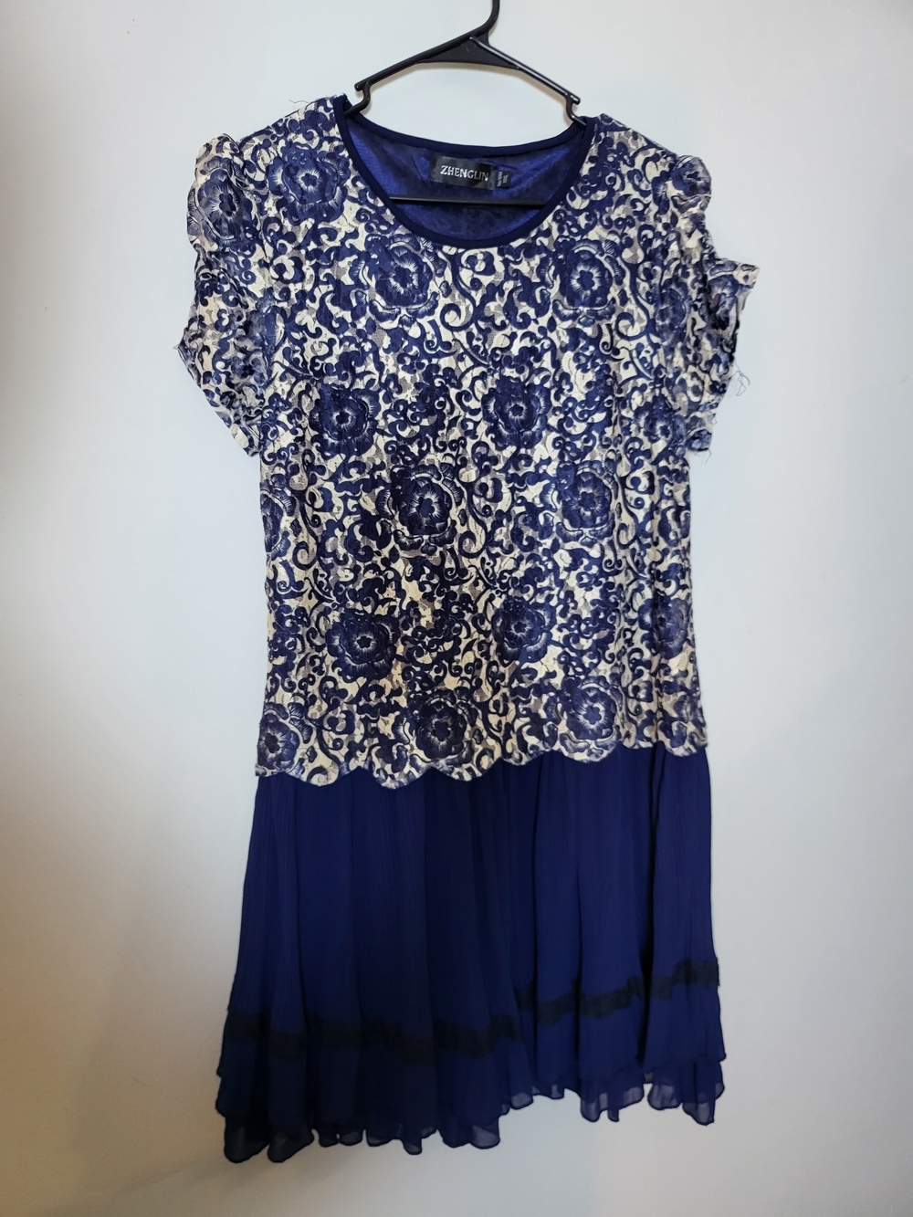 Blue Floral Lace Overlay Dress